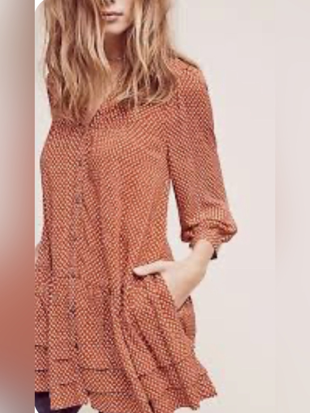 Anthropologie Holding Horses Pavin Tiered Tunic Mini Dress Rust Boho S